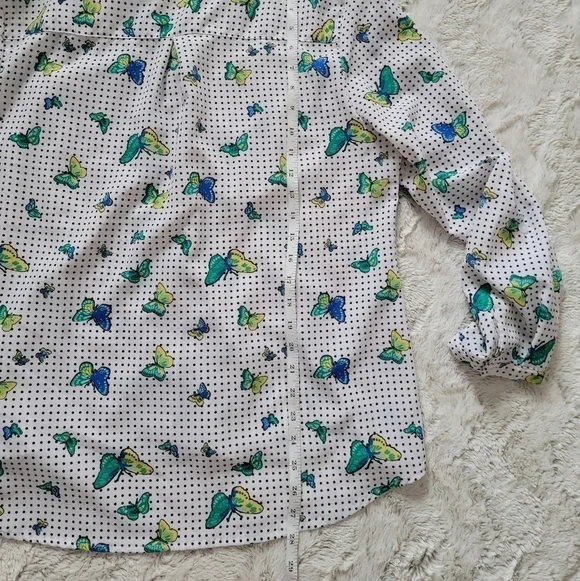 ✨️CL Coral Bay White Black Polka Dot Butterfly Print Blouse Size XL - Picture 8 of 10